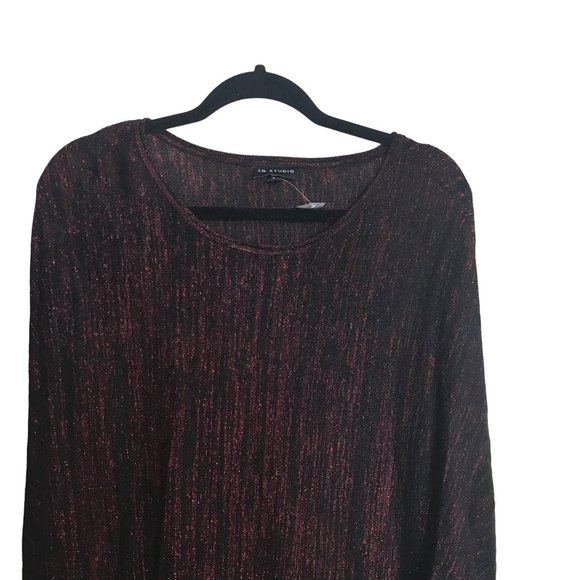 IN Studio Black Red Sweater Top Size XL Metallic Knit Dolman Sleeve Pullover - Picture 2 of 7